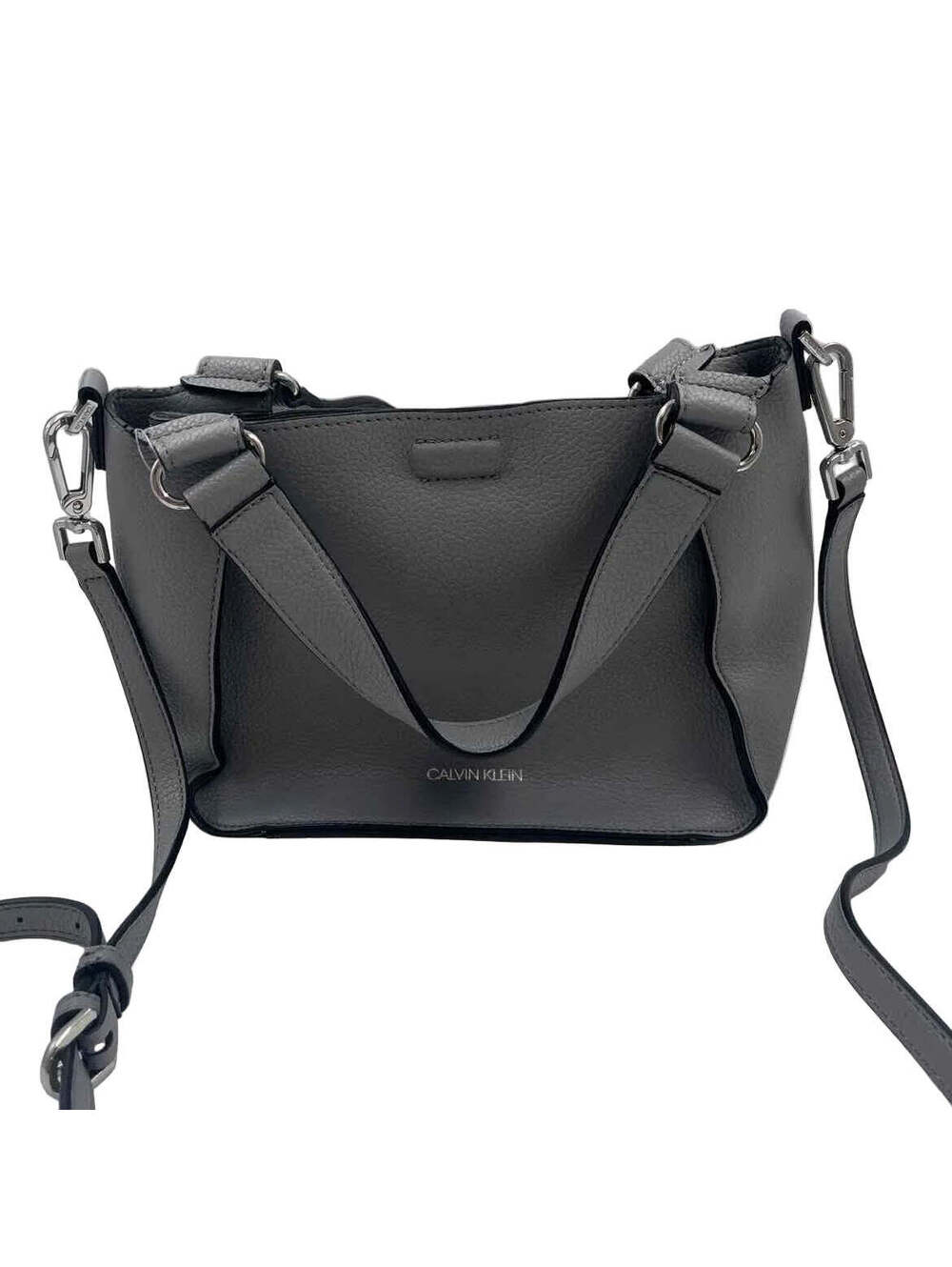 CALVIN KLEIN Gray Pebble Vegan Leather Handled Satchel Purse w/Crossbody